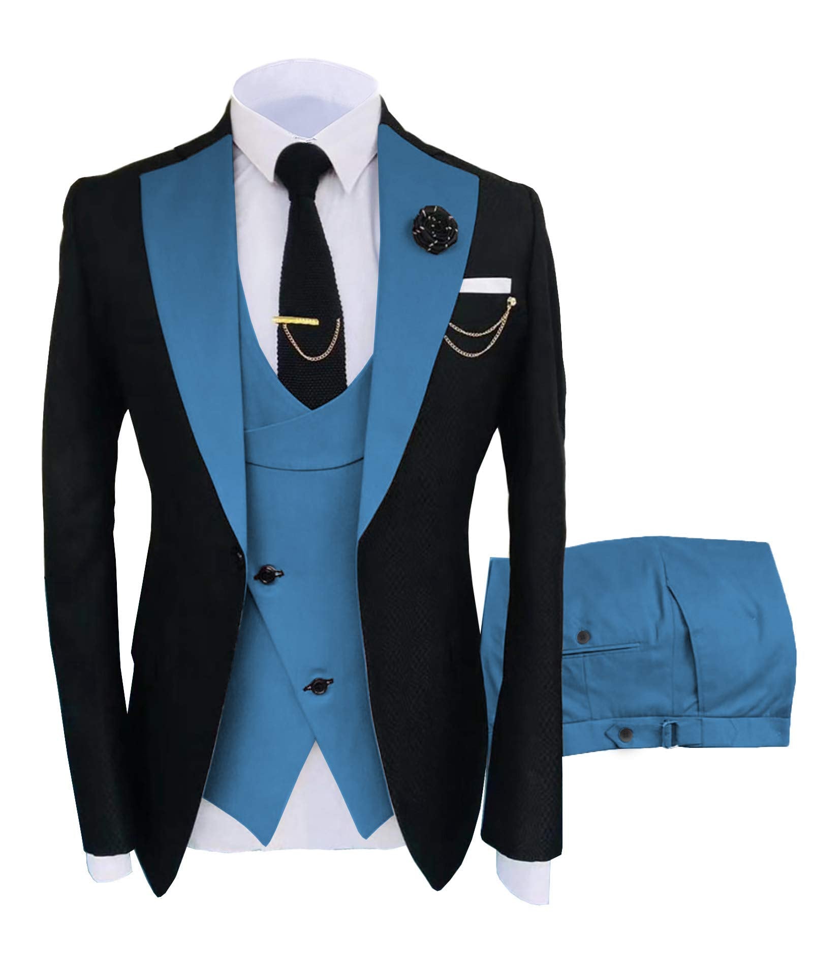 Men's Suits Slim Fit 3 Pieces Notch Lapel Formal Groomsmen Tuxedos for Wedding (Blazer+Vest+Pant)(Blue,42)